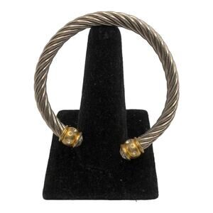 Retro Silver Rope Style Cuff Bracelet with Gold Bar on each end with rhinestones